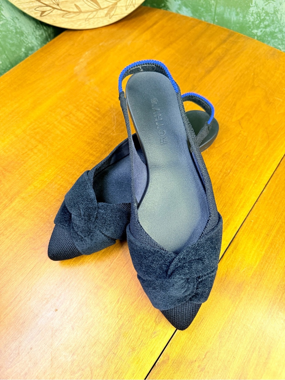 Rothy's Black Pointed Slingback Knot Flats 6.5